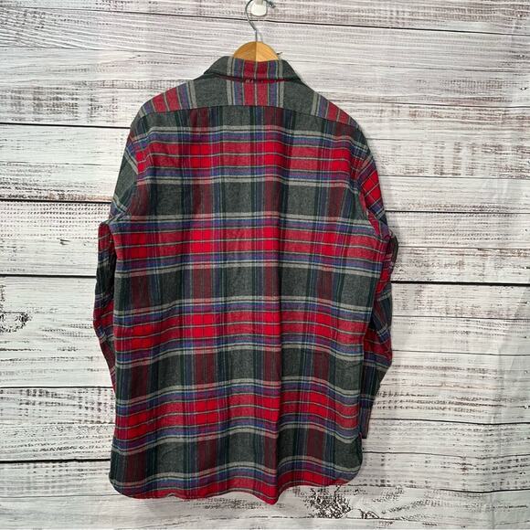 VTG LL Bean Mens Large GO27 Plaid Button Down Shirt 100% Cotton Red Blue Gray - Picture 10 of 11